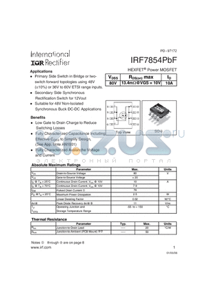 IRF7854PBF datasheet - HEXFET Power MOSFET