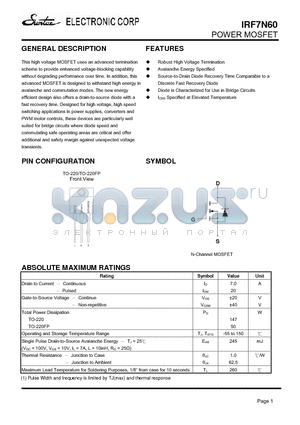 IRF7N60 datasheet - POWER MOSFET