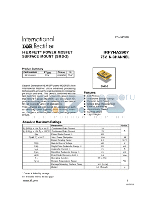 IRF7NA2907 datasheet - HEXFET POWER MOSFET SURFACE MOUNT (SMD-2)