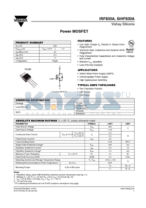 IRF830A datasheet - Power MOSFET