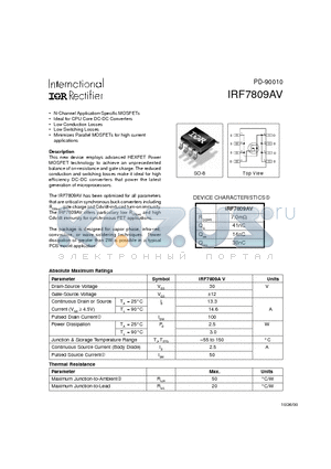 IRF7809AV datasheet - N-Channel Application-Specific MOSFETs