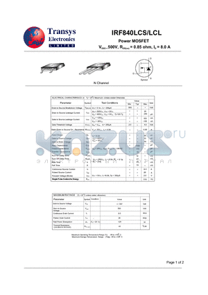 IRF840LCL datasheet - Power MOSFET