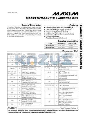 MAX2118EVKIT datasheet - MAX2116 Evaluation Kits