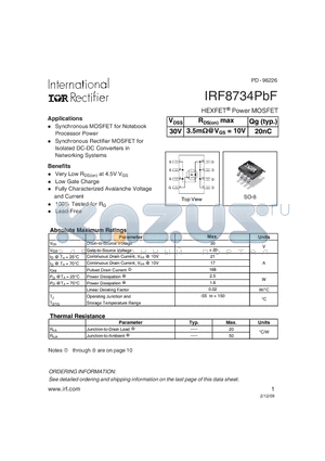 IRF8734PBF datasheet - HEXFET Power MOSFET