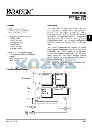 PDM41256SA15TSOI datasheet - 256K Static RAM 32K x 8-Bit