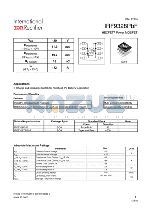 IRF9328PBF datasheet - HEXFET Power MOSFET