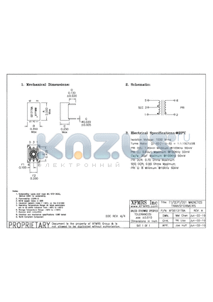 XF00131T6A datasheet - T1 / CEPT / DS1 MAGNETICS TRANSFORMERS
