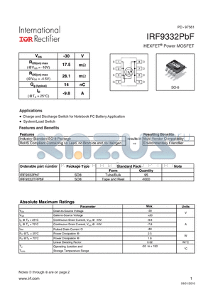 IRF9332PBF datasheet - HEXFET Power MOSFET