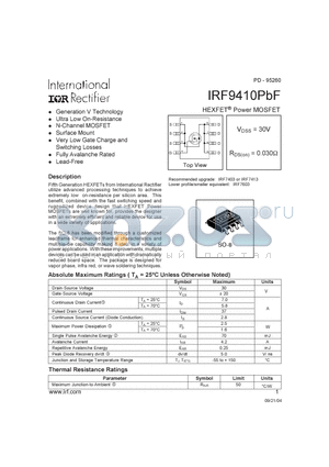 IRF9410PBF datasheet - HEXFET^ Power MOSFET