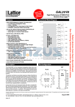 GAL20V8B-25LJN datasheet - High Performance E2CMOS PLD Generic Array Logic