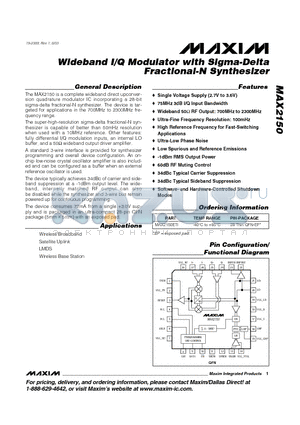MAX2150ETI datasheet - Wideband I/Q Modulator with Sigma-Delta Fractional-N Synthesizer