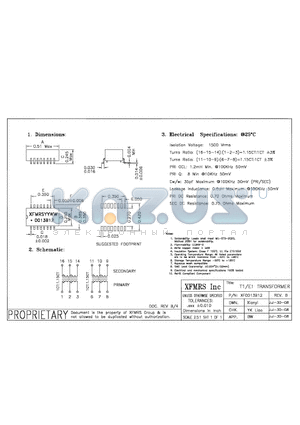 XF0013B12 datasheet - T1/E1 TRANSFORMER