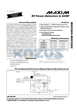 MAX2207EBS datasheet - RF Power Detectors in UCSP