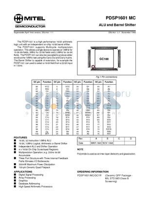 PDSP1601MC datasheet - ALU and Barrel Shifter