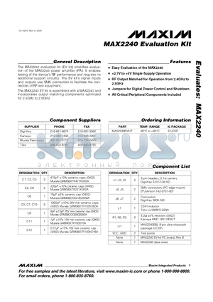 MAX2240 datasheet - Evaluation Kit