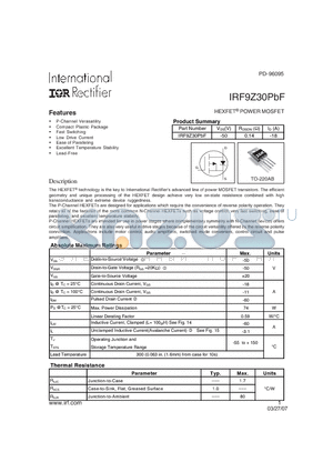 IRF9Z30PBF datasheet - HEXFET POWER MOSFET