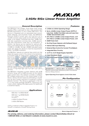 MAX2247 datasheet - 2.4GHz SiGe Linear Power Amplifier