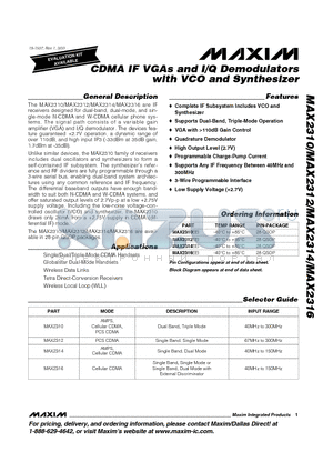 MAX2314EEI datasheet - CDMA IF VGAs and I/Q Demodulators with VCO and Synthesizer