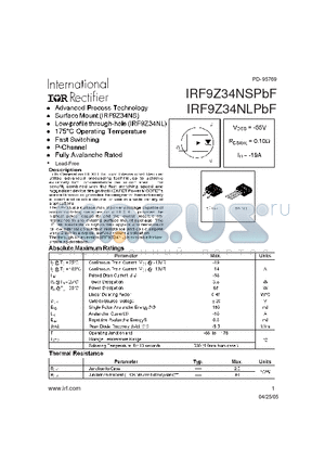 IRF9Z34NSPBF datasheet - Advanced Process Technology