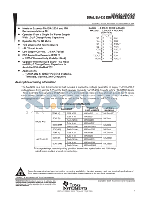 MAX232DR datasheet - DUAL ELA-232 DRIVERS/RECEIVERS