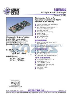GAQW1V240SET datasheet - 48V Input, 1.2VDC, 40A Output