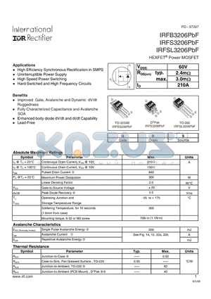 IRFB3206PBF datasheet - HEXFET Power MOSFET