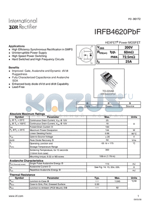 IRFB4620PBF datasheet - HEXFET Power MOSFET