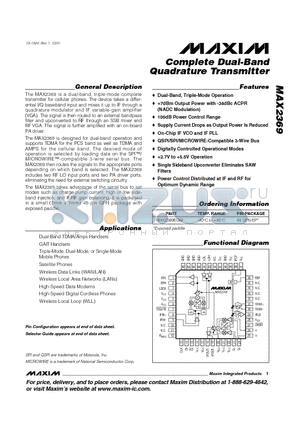 MAX2369 datasheet - Complete Dual-Band Quadrature Transmitter