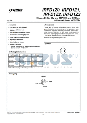 IRFD1Z3 datasheet - 0.4A and 0.5A, 60V and 100V, 2.4 and 3.2 Ohm, N-Channel Power MOSFETs