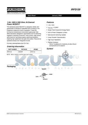IRFD120 datasheet - 1.3A, 100V, 0.300 Ohm, N-Channel Power MOSFET