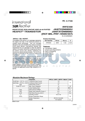 IRFE330 datasheet - REPETITIVE AVALANCHE AND dv/dt RATED