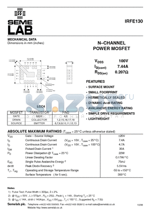 IRFE130 datasheet - N-CHANNEL POWER MOSFET