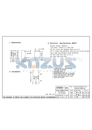 XF0013T2A datasheet - T1/CEPT/ISDN-PRI TRANSFORMERS