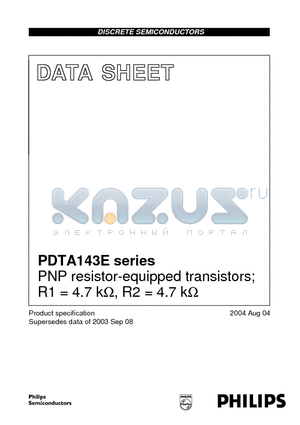 PDTA143E datasheet - PNP resistor-equipped transistors; R1 = 4.7 k-ohm, R2 = 4.7 k-ohm