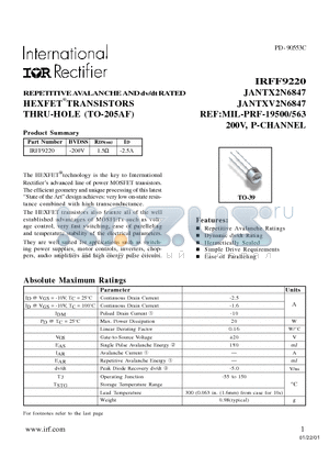 IRFF9220 datasheet - HEXFET TRANSISTORS THRU-HOLE (TO-205AF)