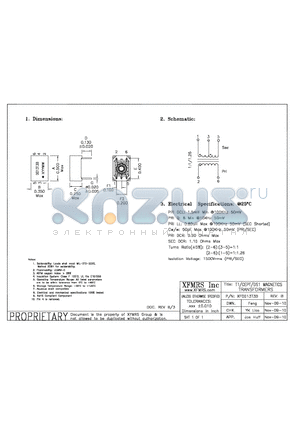 XF0013T3B_10 datasheet - T1/CEPT/DS1 MAGNETICS TRANSFORMERS