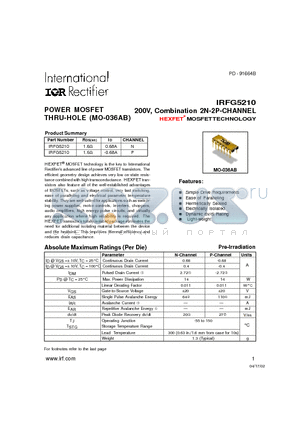 IRFG5210 datasheet - 200V, Combination 2N-2P-CHANNEL HEXFET MOSFET TECHNOLOGY