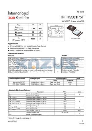 IRFH5301TRPBF datasheet - HEXFET Power MOSFET