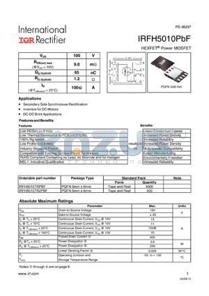 IRFH5010TR2PBF datasheet - HEXFET Power MOSFET