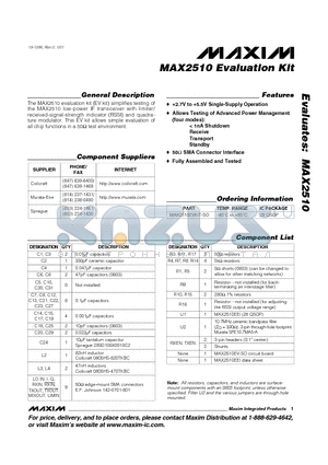 MAX2510 datasheet - Evaluation Kit