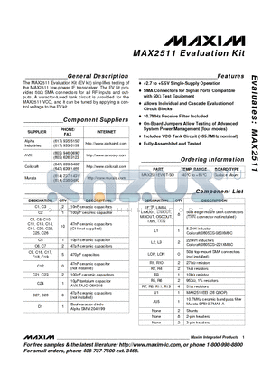 MAX2511 datasheet - Evaluation Kit