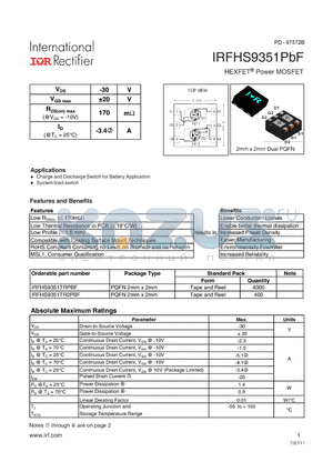 IRFHS9351PBF datasheet - HEXFET Power MOSFET
