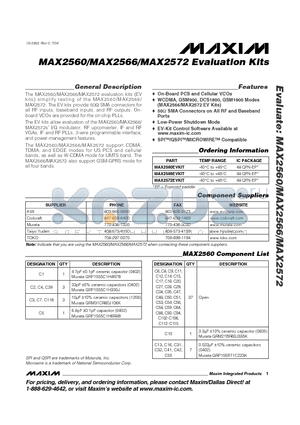 MAX2560 datasheet - Evaluation Kits