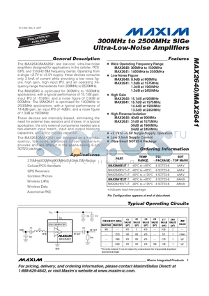 MAX2641EUT-T datasheet - 300MHz to 2500MHz SiGe Ultra-Low-Noise Amplifiers