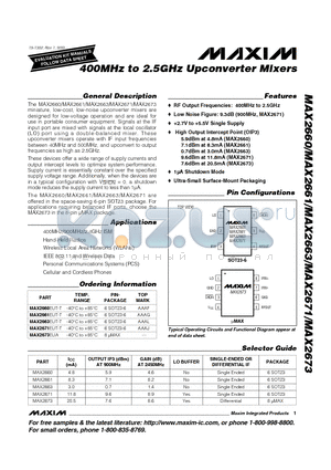 MAX2673EUA datasheet - 400MHz to 2.5GHz Upconverter Mixers