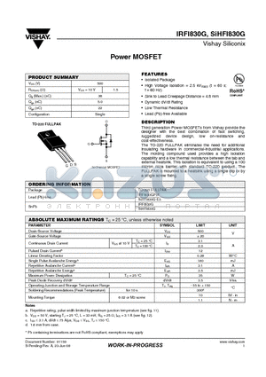 IRFI830G datasheet - Power MOSFET