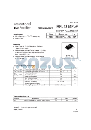 IRFL4315PBF datasheet - HEXFET Power MOSFET