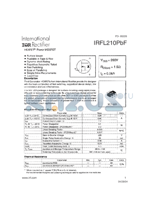 IRFL210PBF datasheet - HEXFET^ Power MOSFET