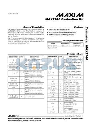 MAX2740EVKIT datasheet - Evaluation Kit