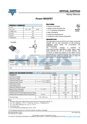 IRFP048PBF datasheet - Power MOSFET